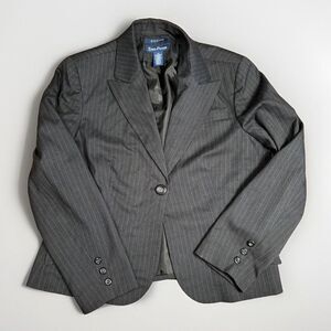 Evan Picone Stretch Black With Aqua Blue‎ Pinstripe Women's Blazer Size 14
